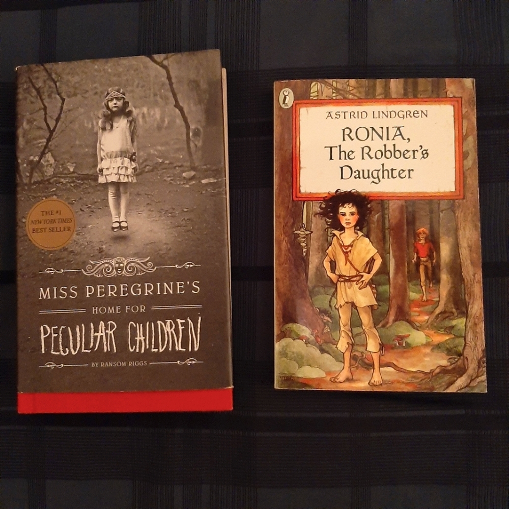 Lot of 2 Children's books, Miss Peregrine's, Ronia the robbers daughter
